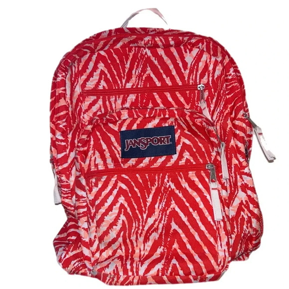 Jansport big student Backpack Red Orange Zebra Chevron Striped large - Picture 2 of 8